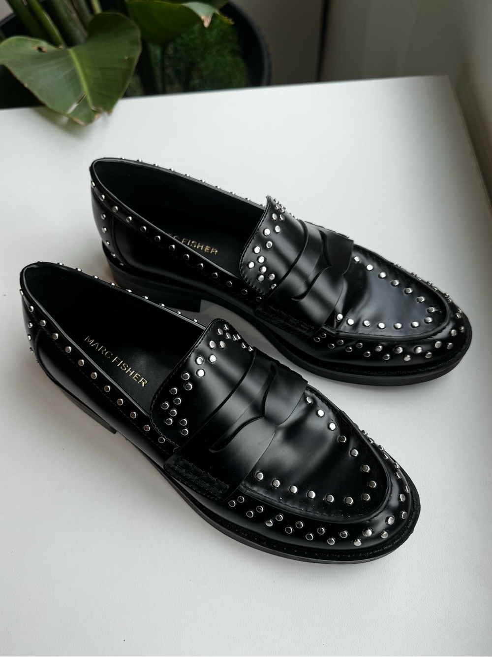 Marc Fisher Black Studded Yolo Loafer